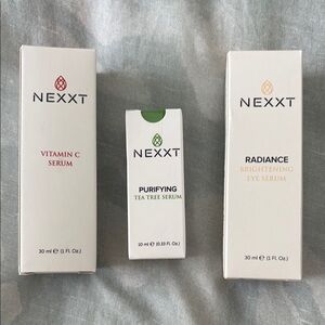 NIB Nexxt Vitamin C Serum, tea tree serum, and Radiance Eye Serum Set